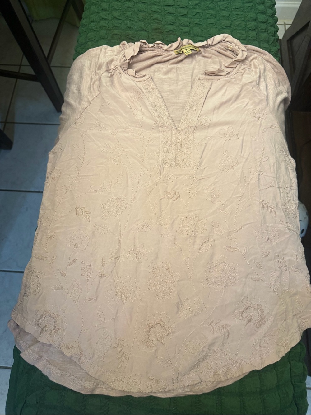 Democracy Pale Pink Embroidered V-Neck Tunic